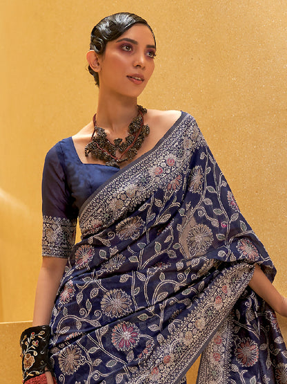 NAVY BLUE KITASHA  LUCKNOWI SILK