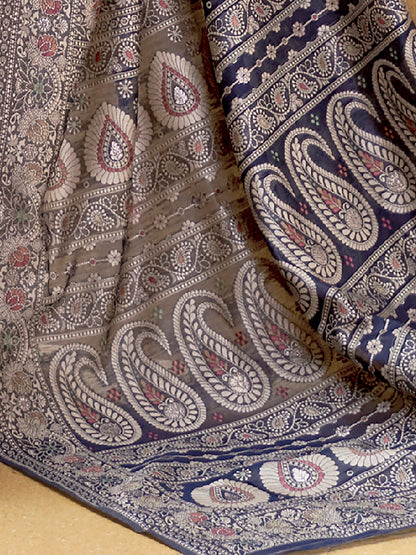 NAVY BLUE KITASHA  LUCKNOWI SILK