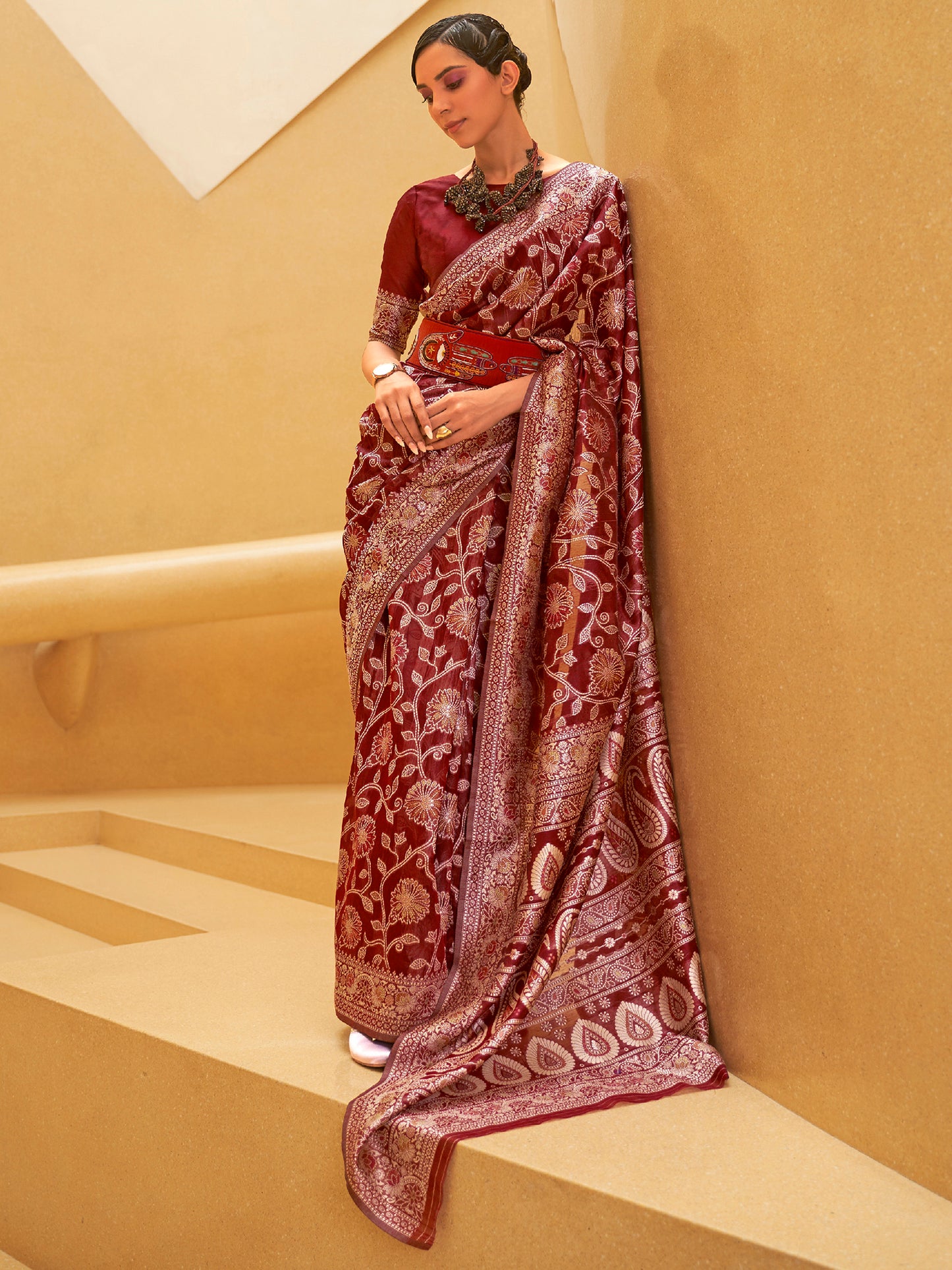 MAROON KITASHA  LUCKNOWI SILK