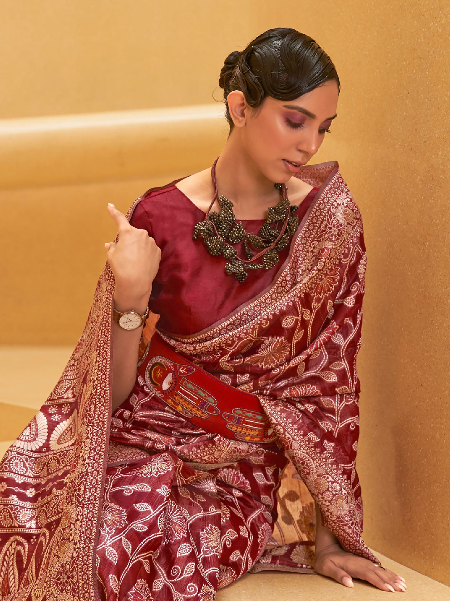MAROON KITASHA  LUCKNOWI SILK