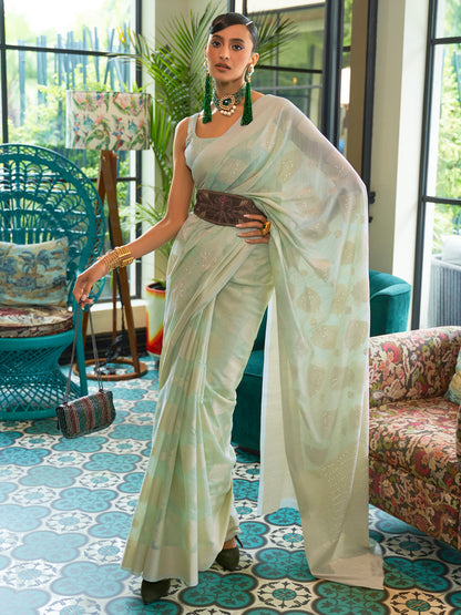 GREEN KIZAAH LUCKNOWI SILK