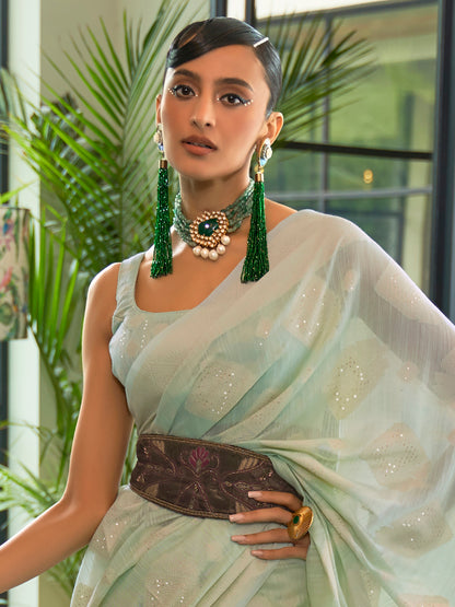 GREEN KIZAAH LUCKNOWI SILK