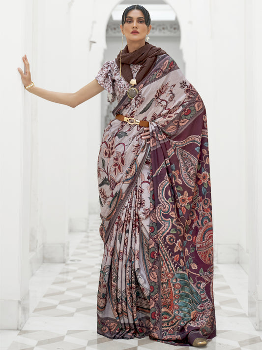 GREY KALAMKARI  SAREE
