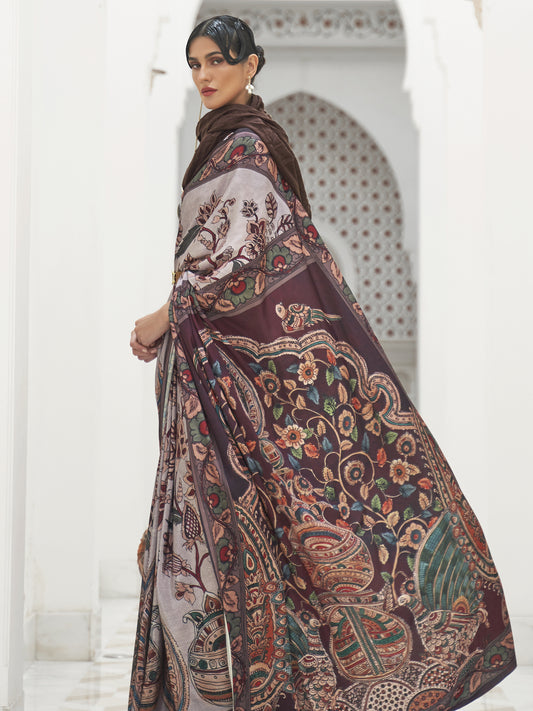 GREY KALAMKARI  SAREE