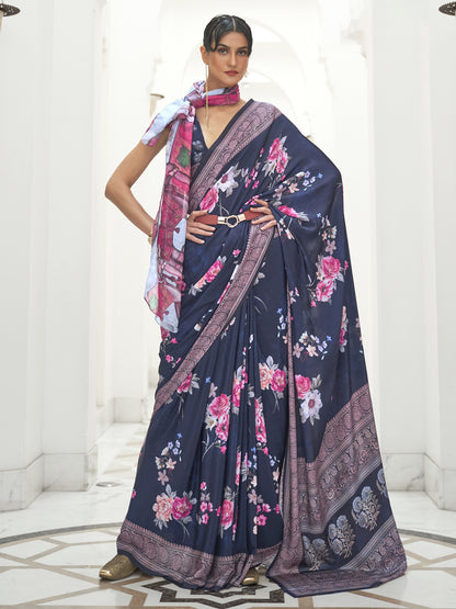 NAVY BLUE KALAMKARI  SAREE