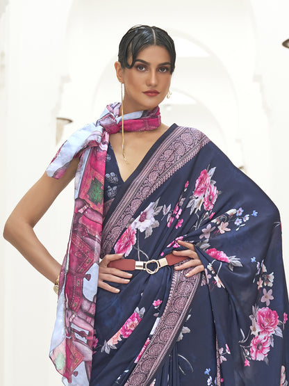 NAVY BLUE KALAMKARI  SAREE
