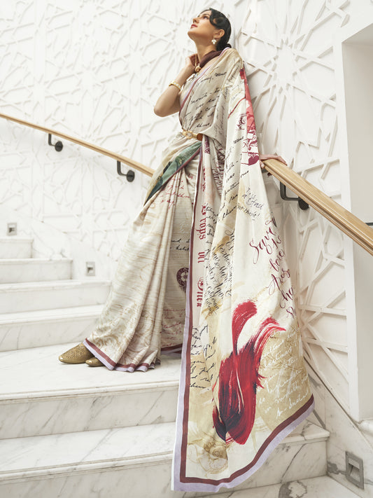 CREAM KALAMKARI  SAREE