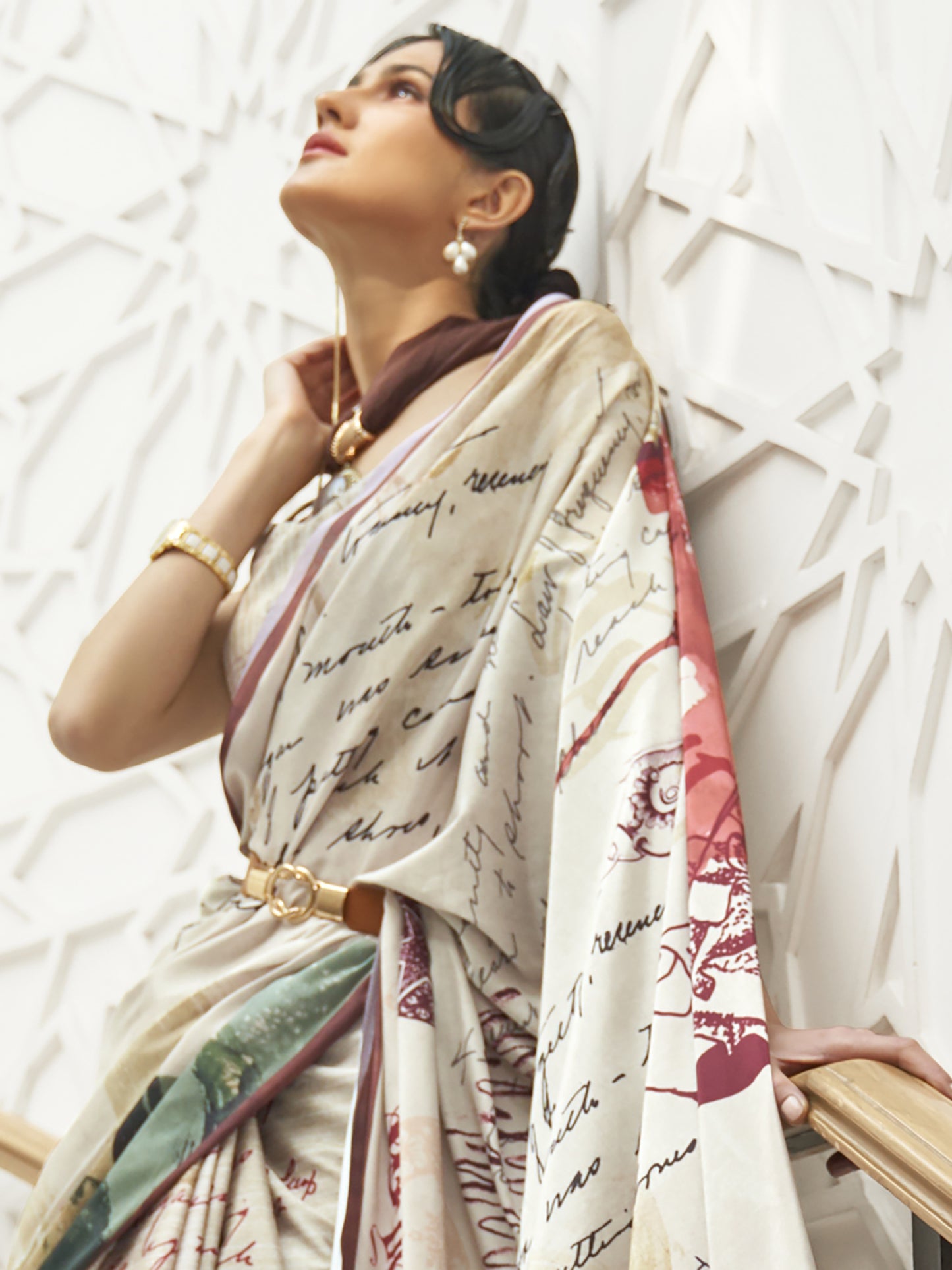 CREAM KALAMKARI  SAREE