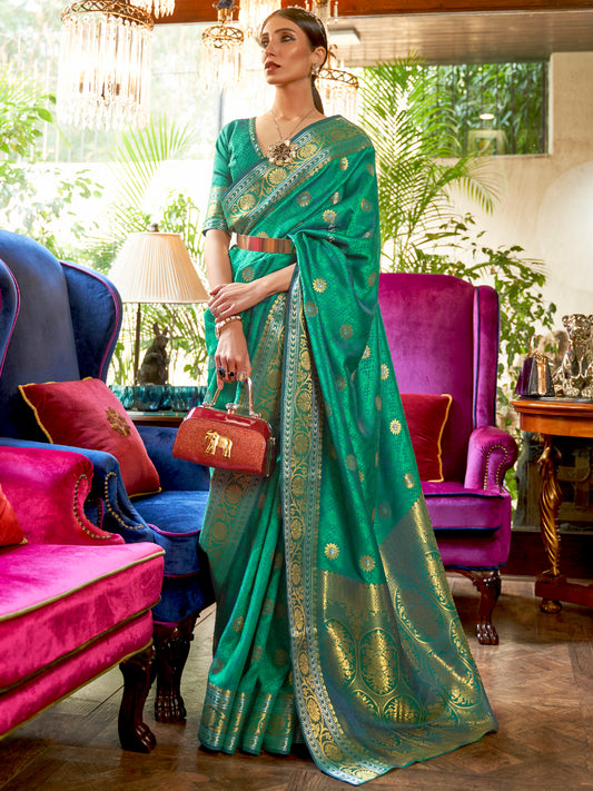 TEAL GREEN KALLAVI SILK