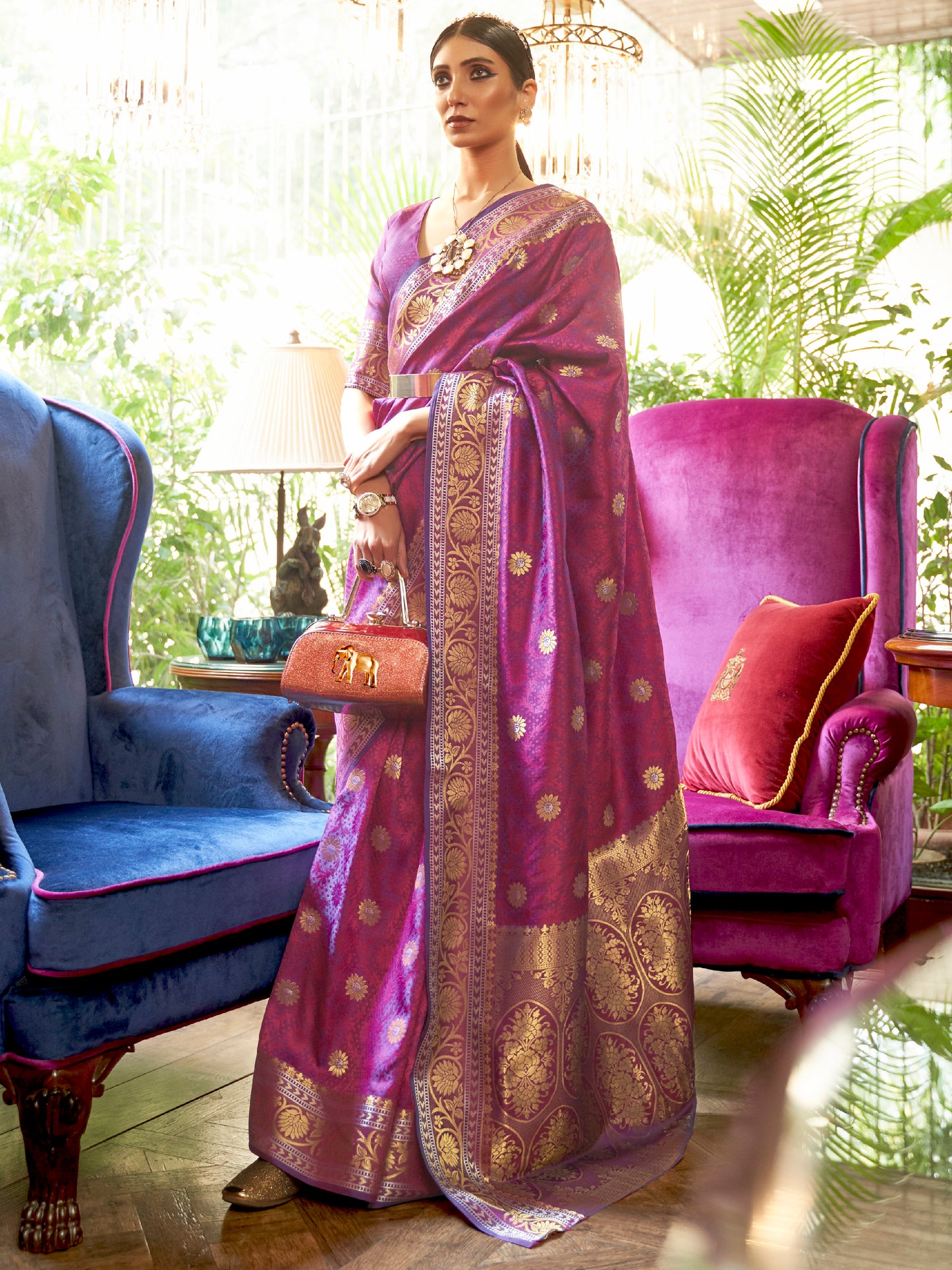 MAGENTA KALLAVI SILK