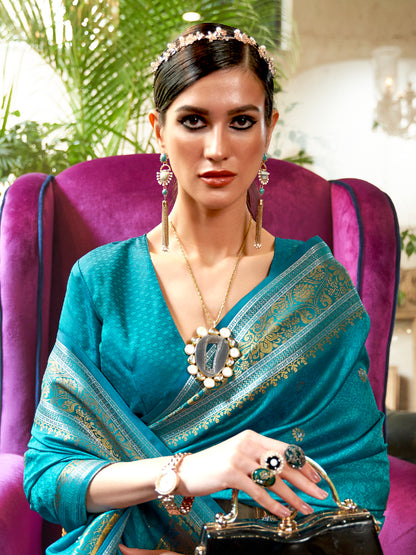 TEAL BLUE KALLAVI SILK