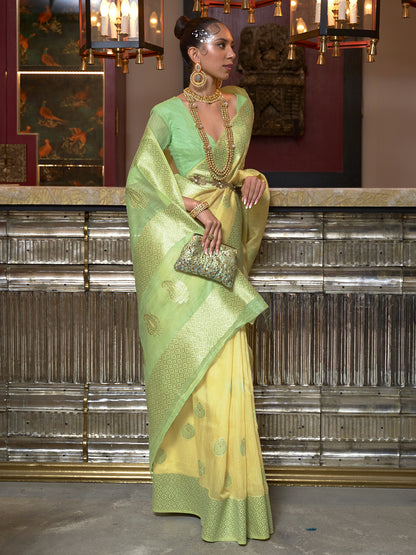 YELLOW KOSKI LINEN SAREE