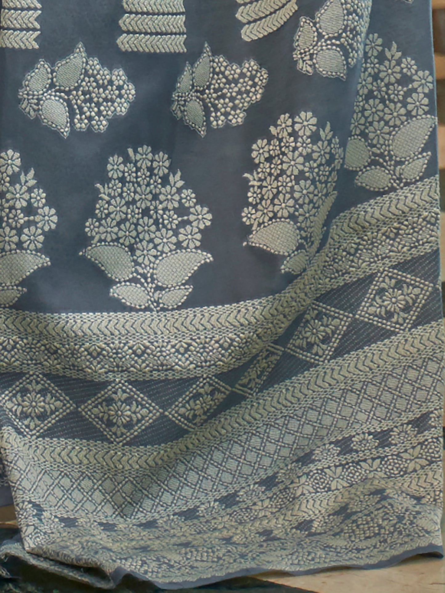 CHARCOAL GREY KARIMA LUCKNOWI COTTON