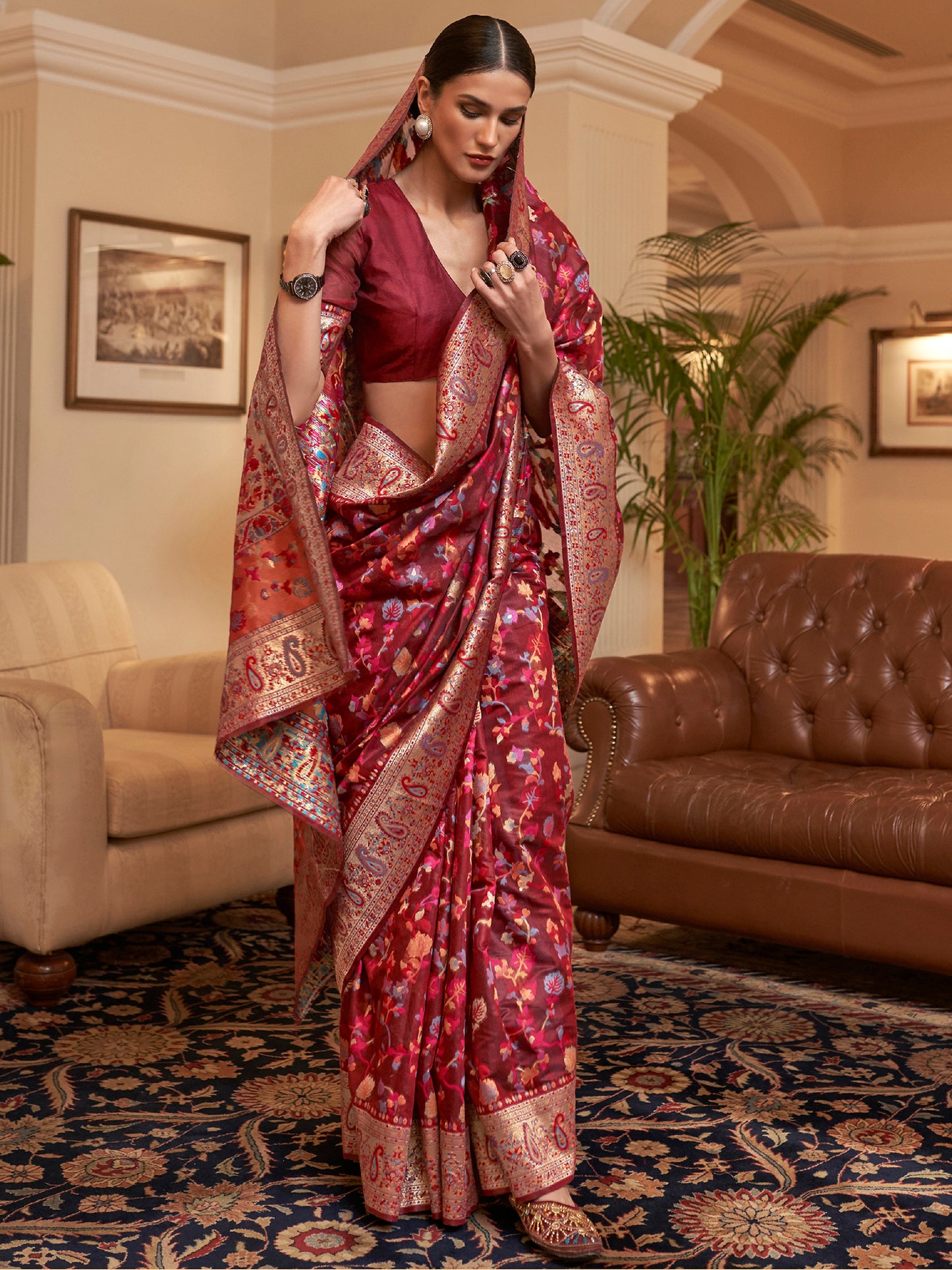 MAROON KASHIFA SILK