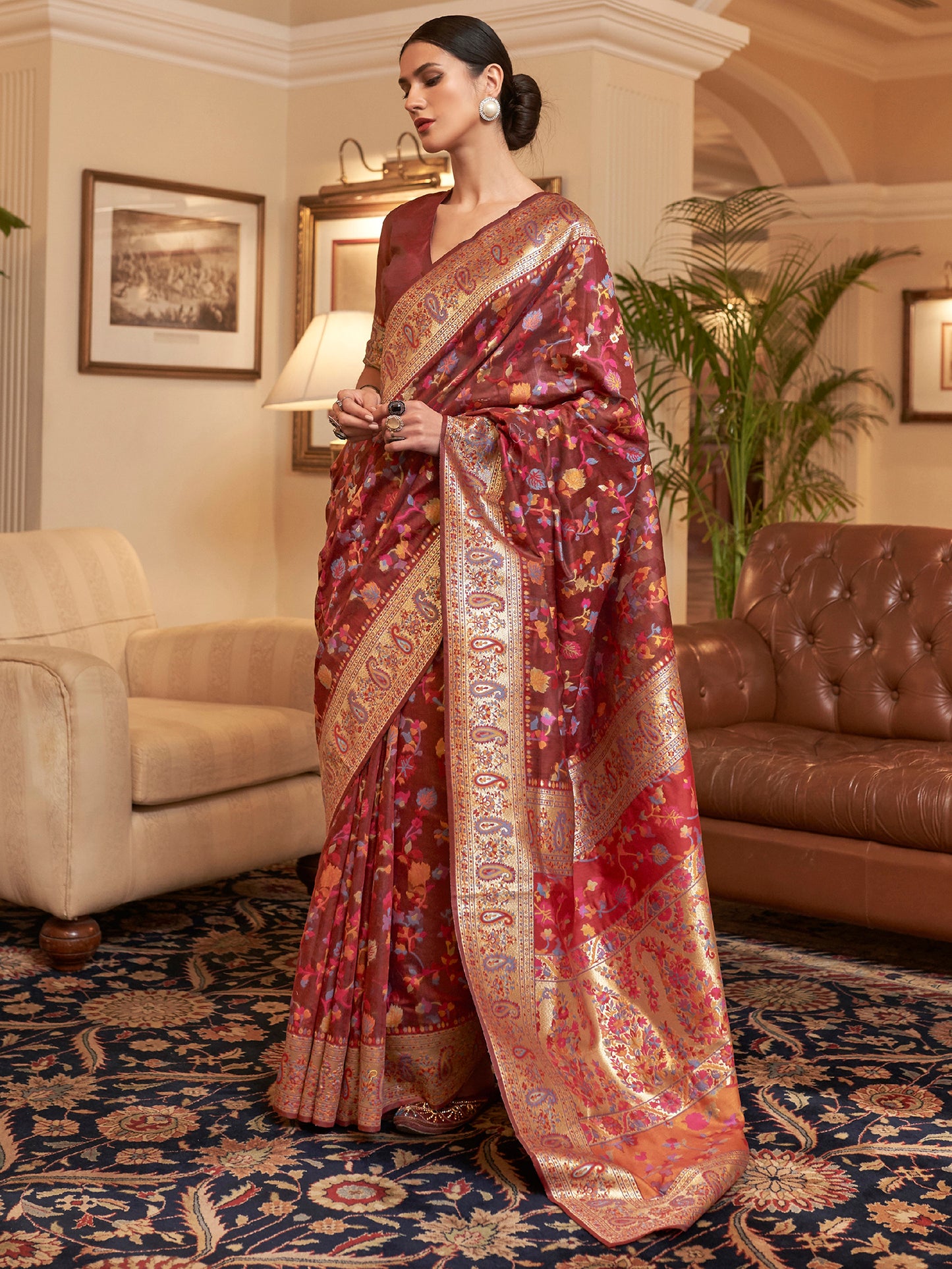 MAROON KASHIFA SILK