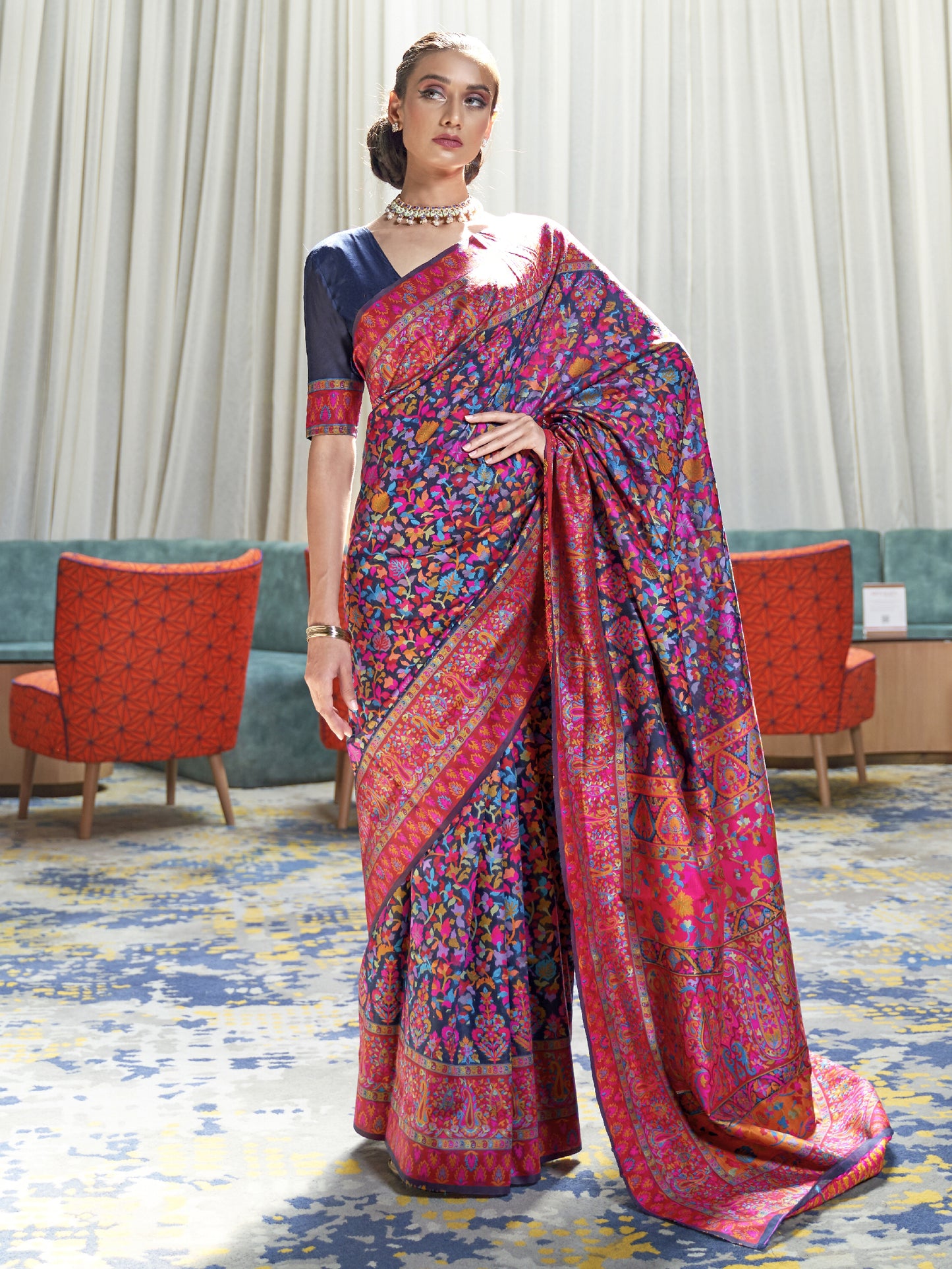 NAVY BLUE KASHMIRA SILK COTTON