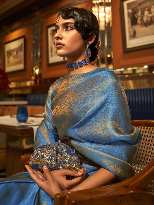 TEAL BLUE  KUMBAL SILK SAREE