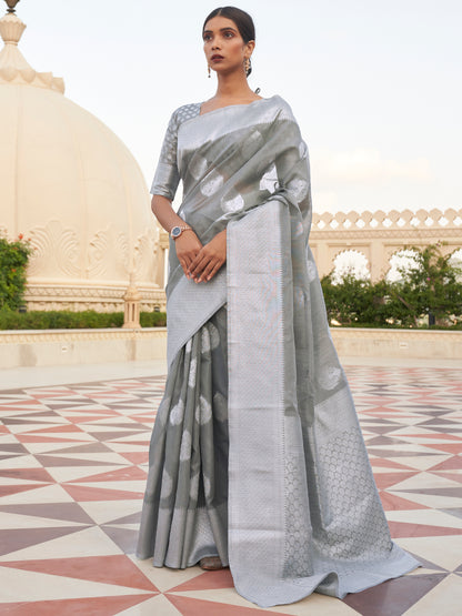 GREY KEVAAH LINEN SAREE