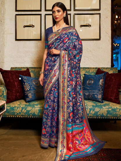 NAVY BLUE KHYBER SILK SAREE