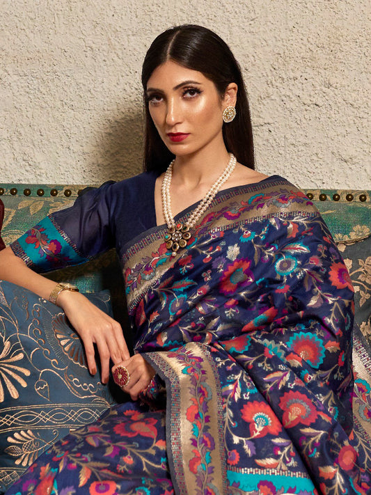 NAVY BLUE KHYBER SILK SAREE