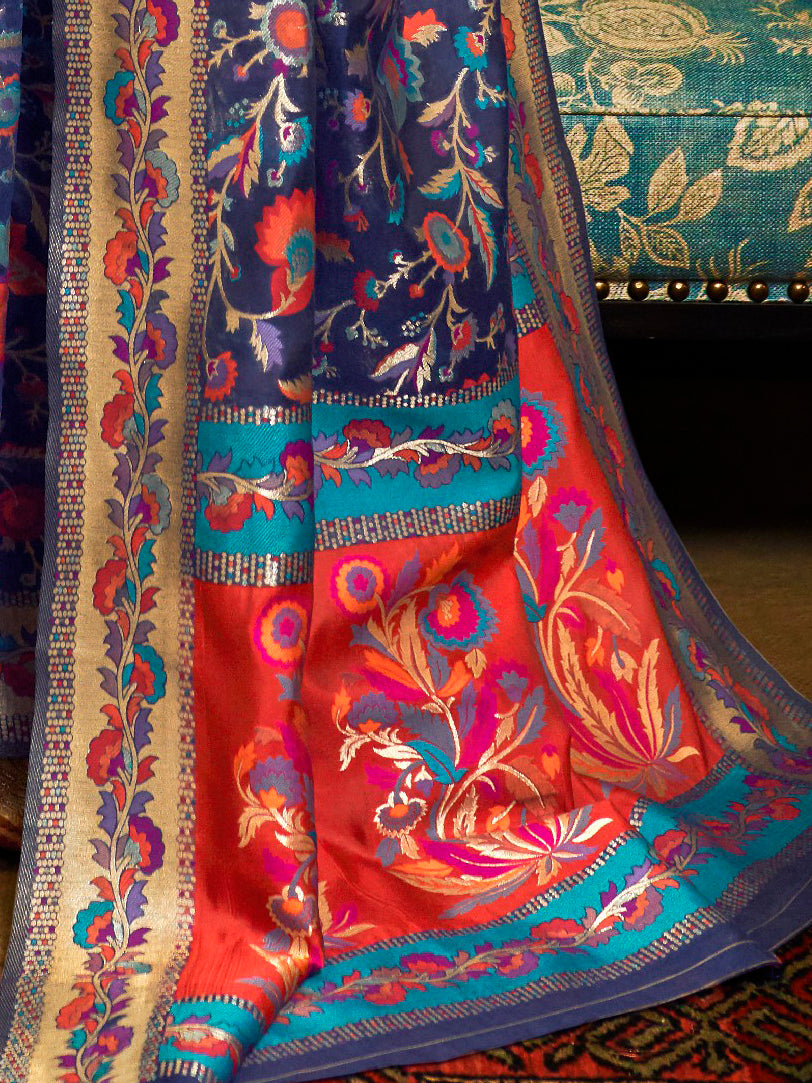 NAVY BLUE KHYBER SILK SAREE