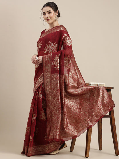 MAROON LINEN JECQUARD VOL.09 SAREE