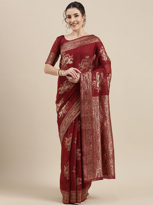 MAROON LINEN JECQUARD VOL.09 SAREE