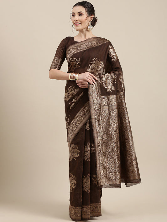 BROWN LINEN JECQUARD VOL.09 SAREE